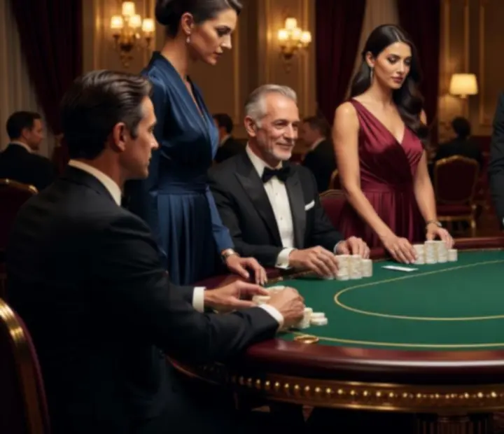 Elegancki pokerowy stół z symbolicznymi żetonami podczas wieczoru eventowego