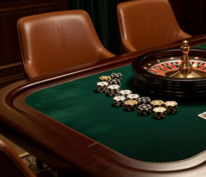 Profesjonalne stoły do pokera, roulette i blackjacka przygotowane jako elegancka atrakcja rekreacyjna podczas eventu.